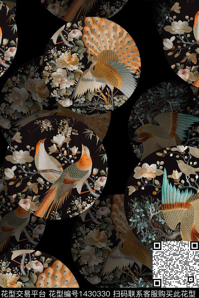 花卉真丝中国风数码印花华亿平台下载（图片编号: 1430330） - 瓦栏（Walan）