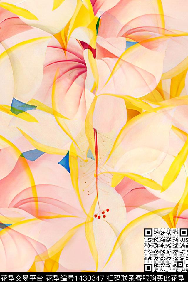 水彩花卉数码印花华亿平台下载（图片编号: 1430347） - 瓦栏（Walan）