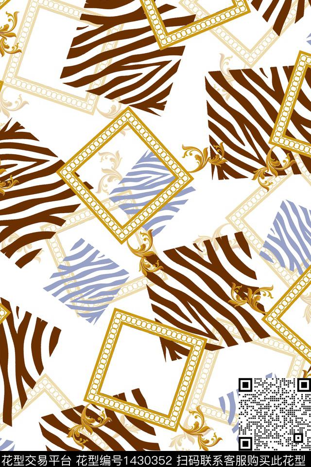 几何斑马纹链条传统印花华亿平台下载（图片编号: 1430352） - 瓦栏（Walan）