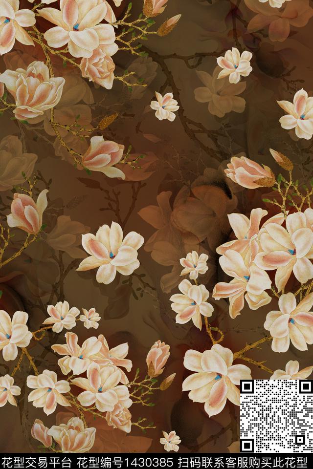 绿植树叶肌理香云纱数码印花华亿平台下载（图片编号: 1430385） - 瓦栏（Walan）