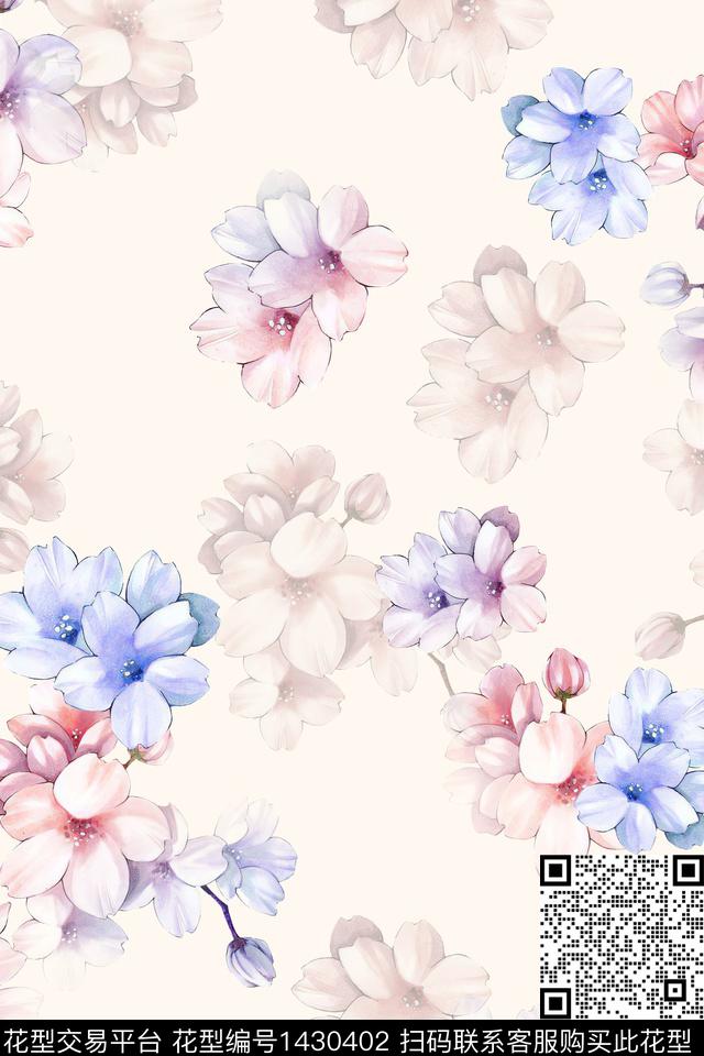 清爽底花卉花卉大牌风数码印花华亿平台下载（图片编号: 1430402） - 瓦栏（Walan）