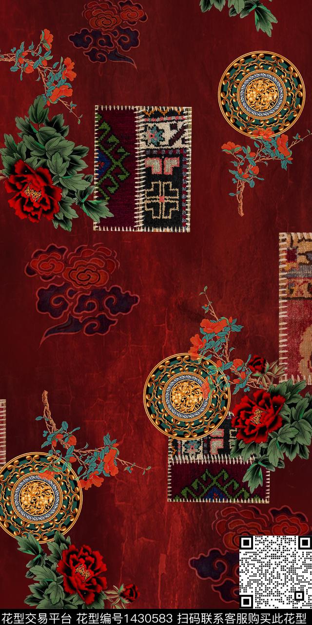 花卉香云纱真丝数码印花华亿平台下载（图片编号: 1430583） - 瓦栏（Walan）