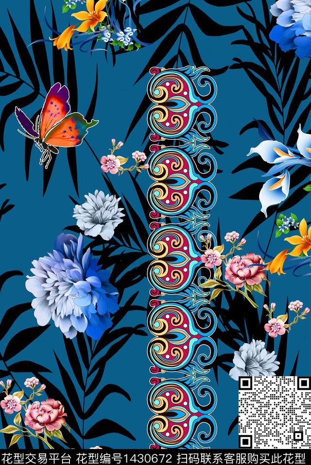 数码华亿平台民族风花卉数码印花华亿平台下载（图片编号: 1430672） - 瓦栏（Walan）