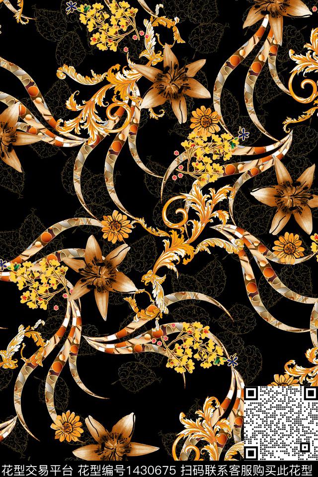 几何花卉大牌风数码印花华亿平台下载（图片编号: 1430675） - 瓦栏（Walan）