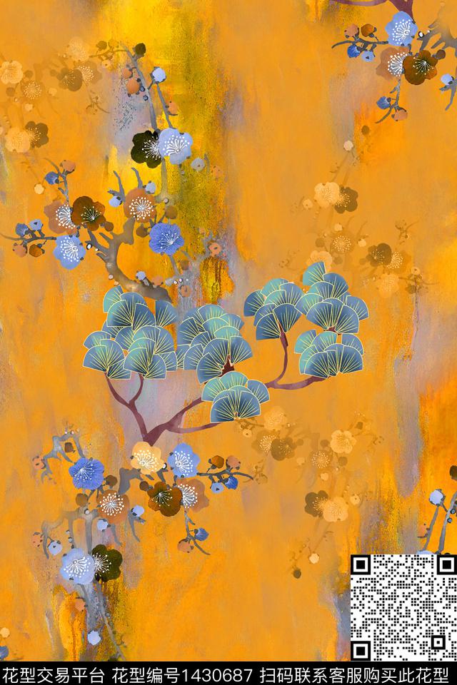 香云纱中国风复古旗袍花数码印花华亿平台下载（图片编号: 1430687） - 瓦栏（Walan）