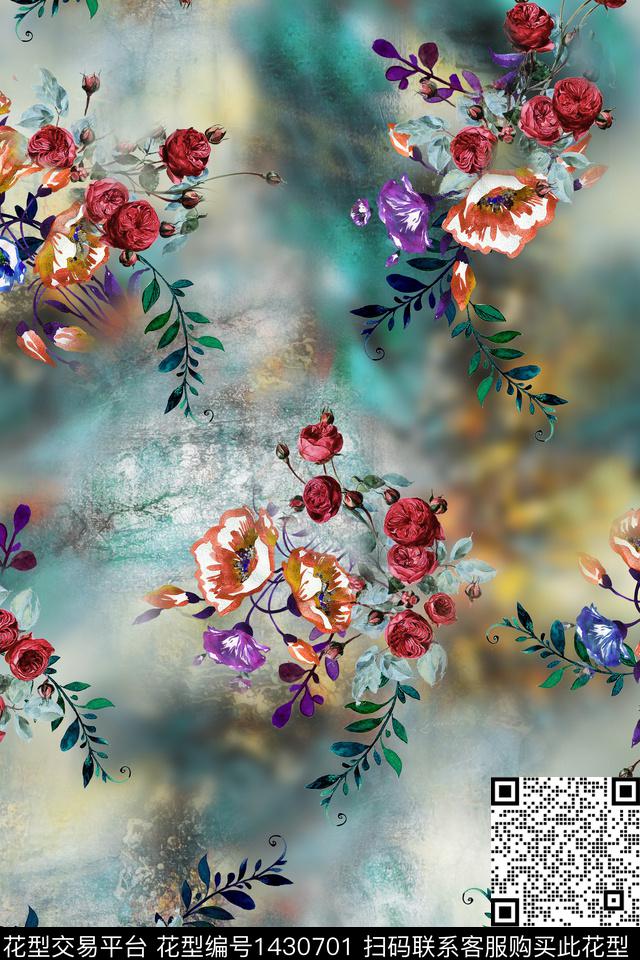 底纹女装花卉数码印花华亿平台下载（图片编号: 1430701） - 瓦栏（Walan）