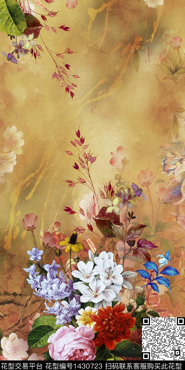 花卉大花定位花数码印花华亿平台下载（图片编号: 1430723） - 瓦栏（Walan）