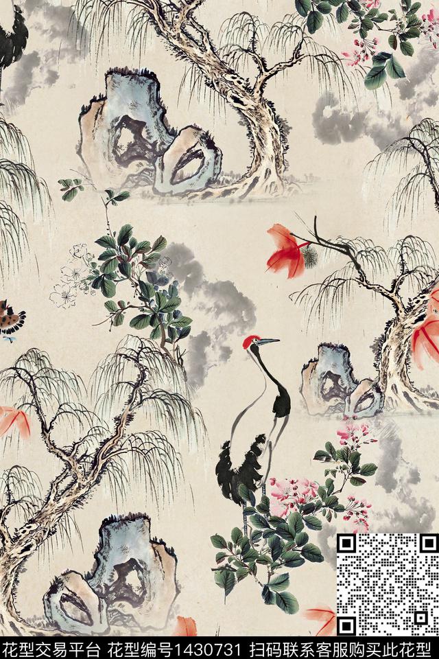 石头仙鹤树数码印花华亿平台下载（图片编号: 1430731） - 瓦栏（Walan）