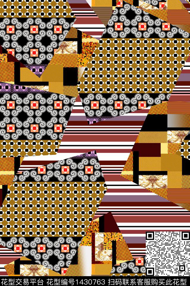 数码华亿平台抽象混合拼接数码印花华亿平台下载（图片编号: 1430763） - 瓦栏（Walan）