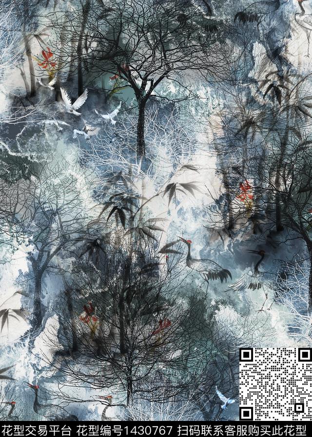 仙鹤香云纱竹子数码印花华亿平台下载（图片编号: 1430767） - 瓦栏（Walan）