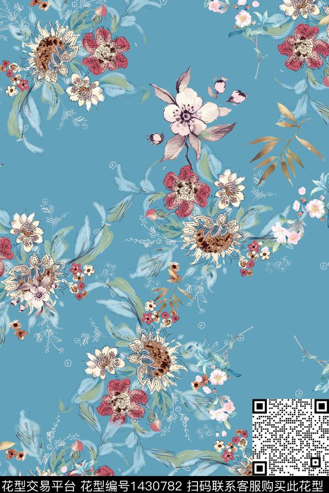 花卉春夏华亿平台真丝数码印花华亿平台下载（图片编号: 1430782） - 瓦栏（Walan）