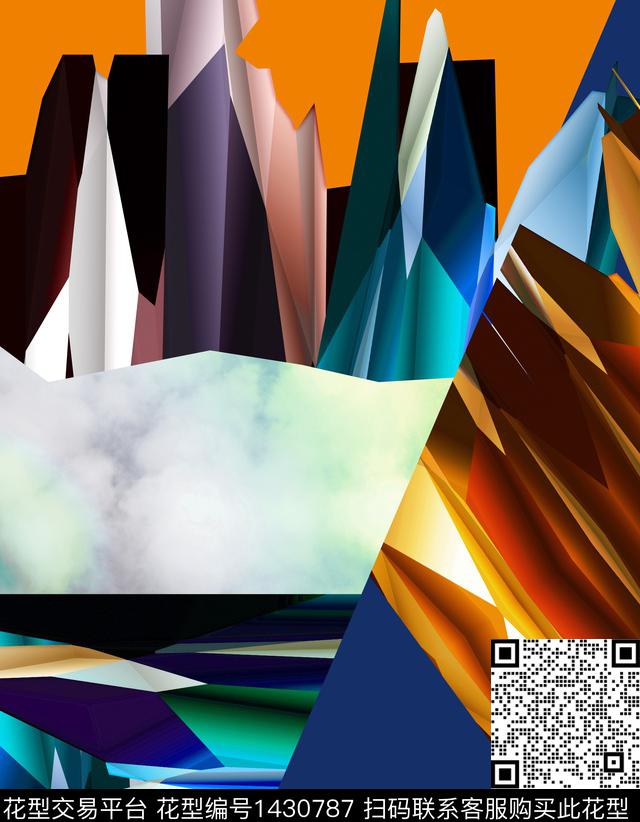 几何定位花大牌风数码印花华亿平台下载（图片编号: 1430787） - 瓦栏（Walan）