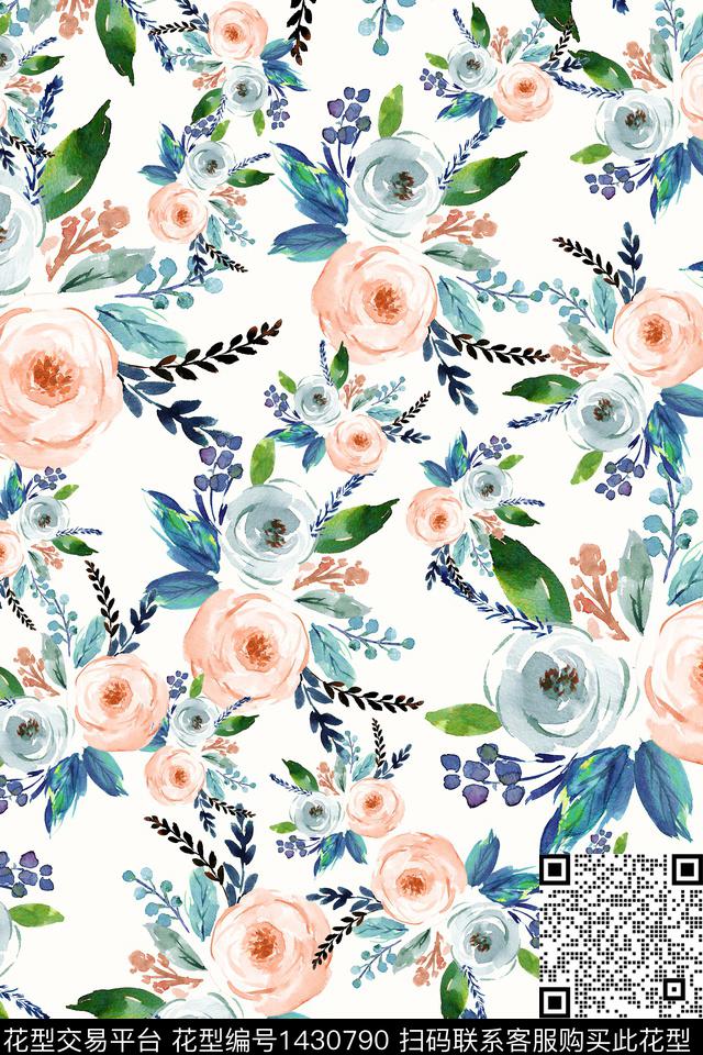 清爽底花卉花卉小清新数码印花华亿平台下载（图片编号: 1430790） - 瓦栏（Walan）
