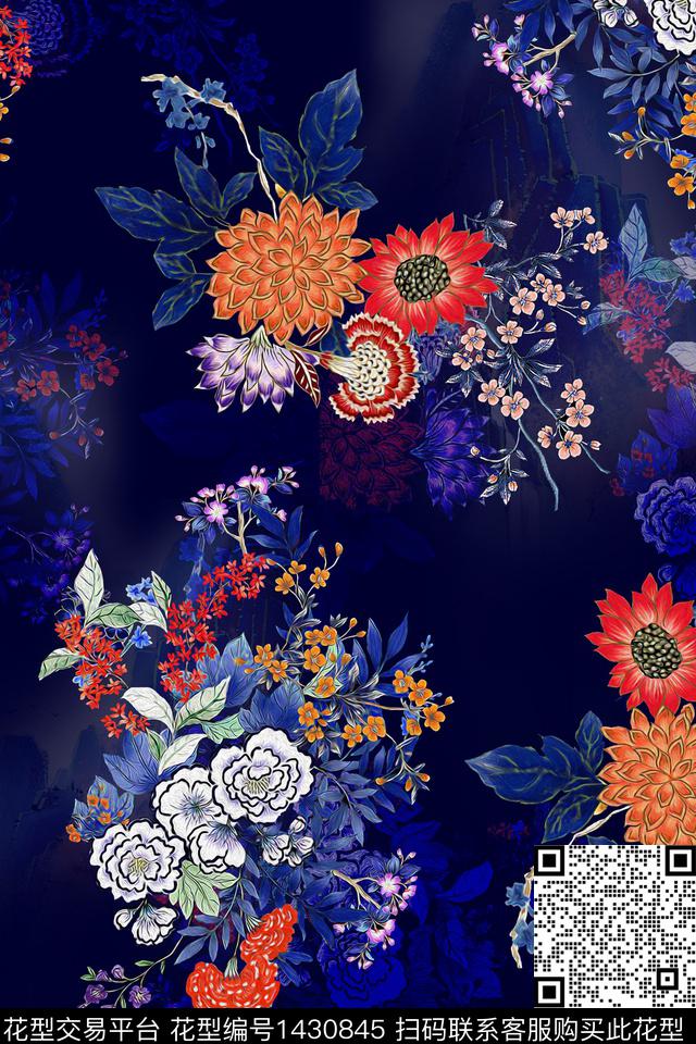 时尚花卉中国风数码印花华亿平台下载（图片编号: 1430845） - 瓦栏（Walan）