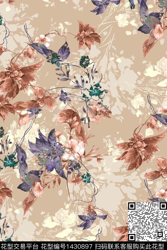 复古春夏华亿平台真丝数码印花华亿平台下载（图片编号: 1430897） - 瓦栏（Walan）