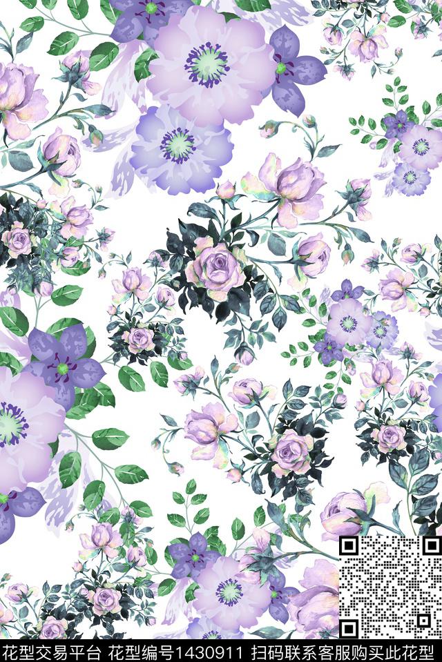 紫色花小碎花审数码印花华亿平台下载（图片编号: 1430911） - 瓦栏（Walan）