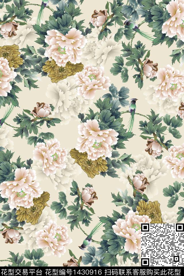 复古花卉大牌风数码印花华亿平台下载（图片编号: 1430916） - 瓦栏（Walan）