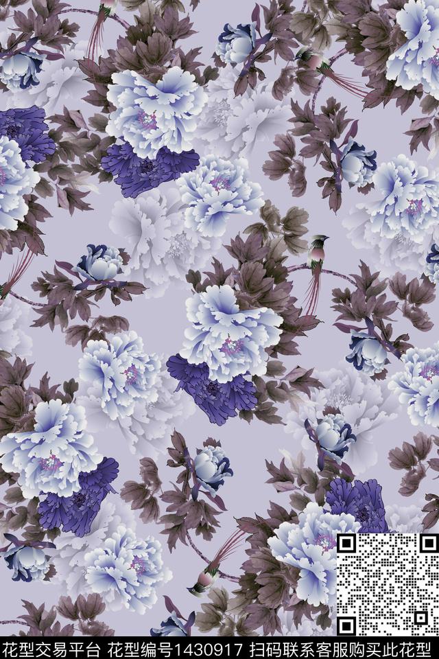 复古花卉大牌风数码印花华亿平台下载（图片编号: 1430917） - 瓦栏（Walan）
