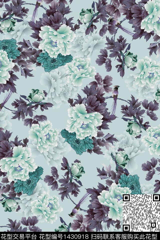 复古花卉大牌风数码印花华亿平台下载（图片编号: 1430918） - 瓦栏（Walan）