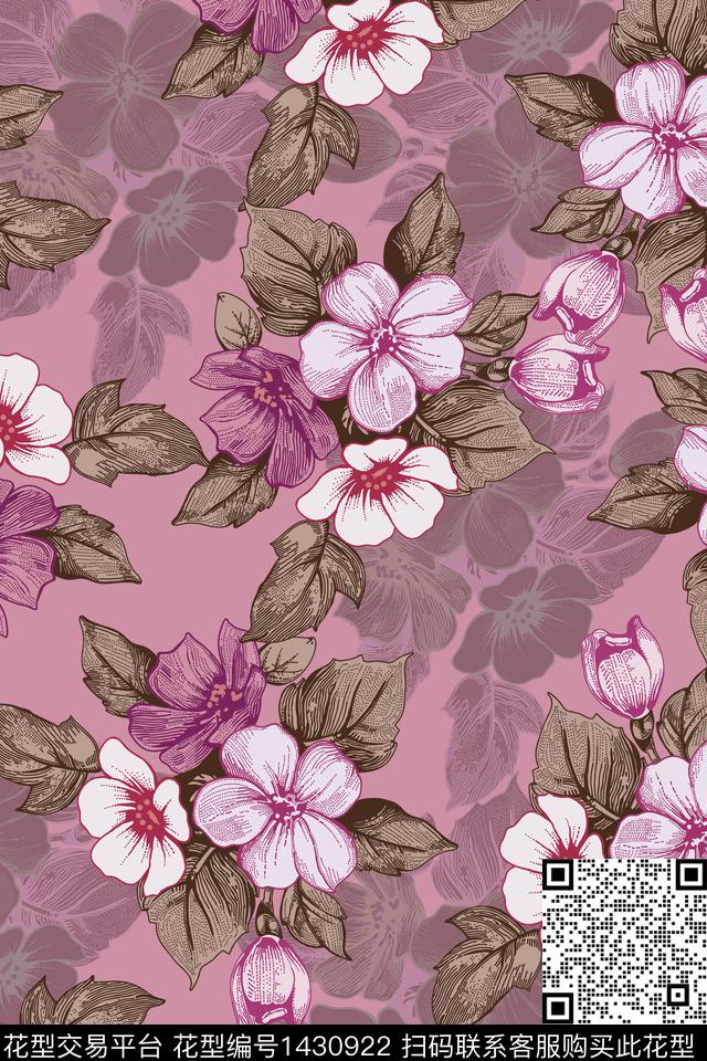 复古花卉大牌风数码印花华亿平台下载（图片编号: 1430922） - 瓦栏（Walan）