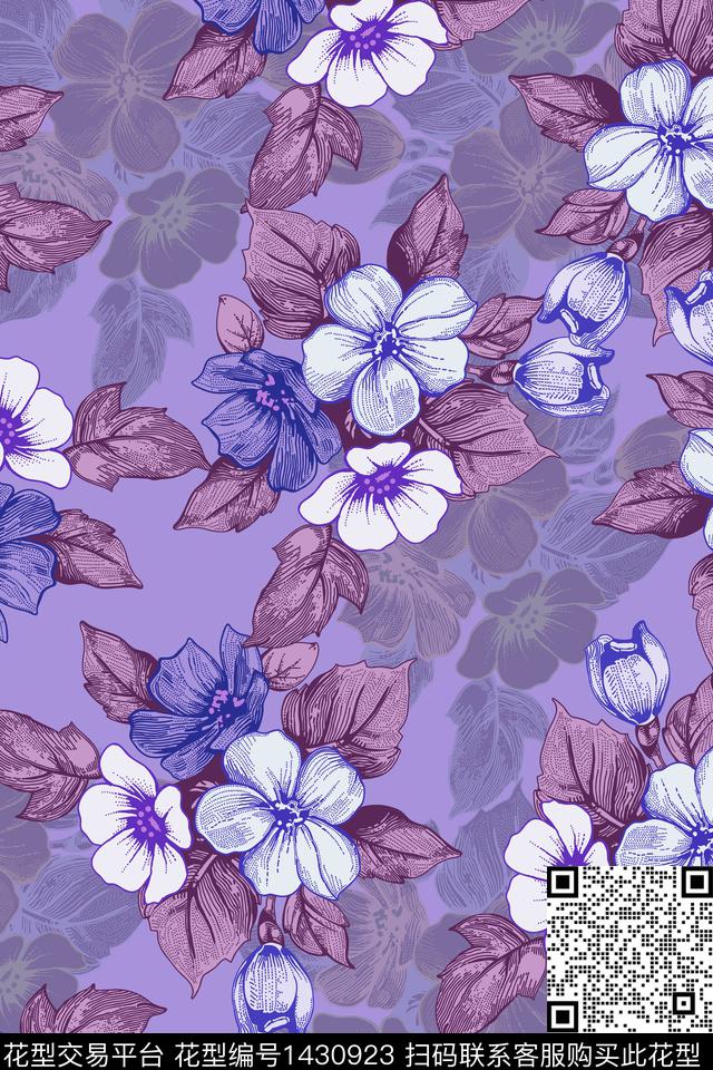 复古花卉大牌风数码印花华亿平台下载（图片编号: 1430923） - 瓦栏（Walan）