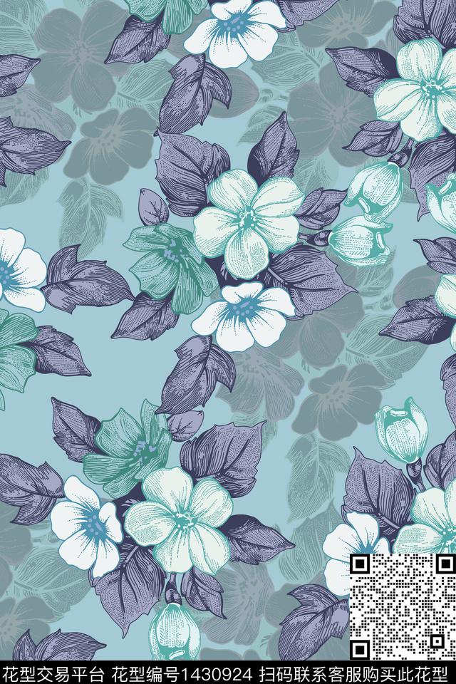 复古花卉大牌风数码印花华亿平台下载（图片编号: 1430924） - 瓦栏（Walan）