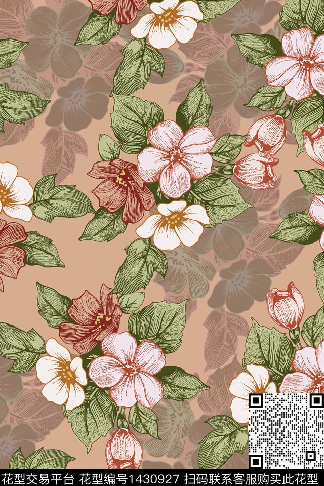 复古花卉大牌风数码印花华亿平台下载（图片编号: 1430927） - 瓦栏（Walan）