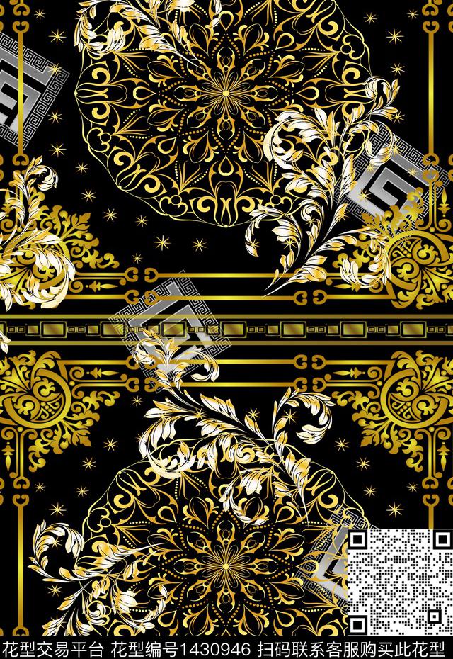 宫廷风链条欧式定位花数码印花华亿平台下载（图片编号: 1430946） - 瓦栏（Walan）