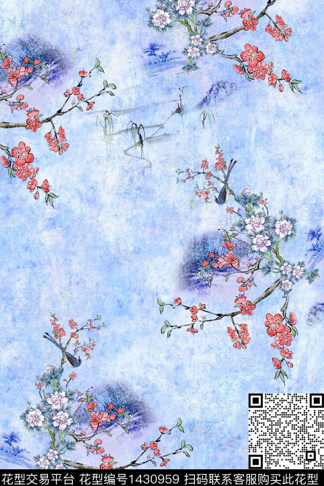 花卉小碎花中国风数码印花华亿平台下载（图片编号: 1430959） - 瓦栏（Walan）