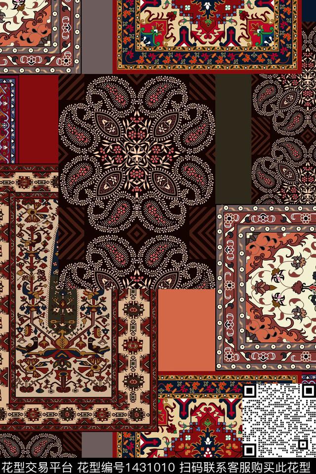 几何民族风混合拼接数码印花华亿平台下载（图片编号: 1431010） - 瓦栏（Walan）