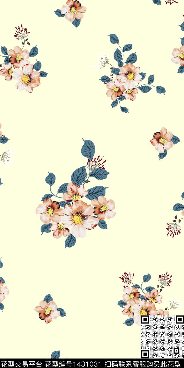 花卉大牌风手绘数码印花华亿平台下载（图片编号: 1431031） - 瓦栏（Walan）