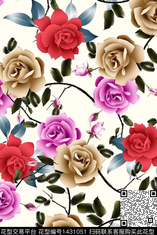 玫瑰花花卉中老年华亿平台数码印花华亿平台下载（图片编号: 1431051） - 瓦栏（Walan）
