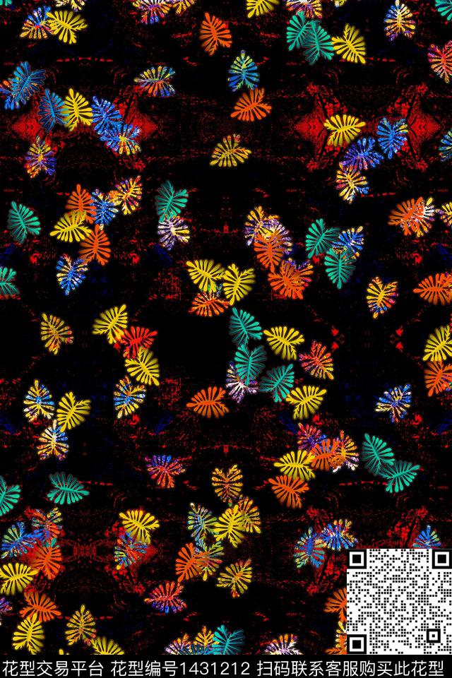 女装创意绿植树叶数码印花华亿平台下载（图片编号: 1431212） - 瓦栏（Walan）