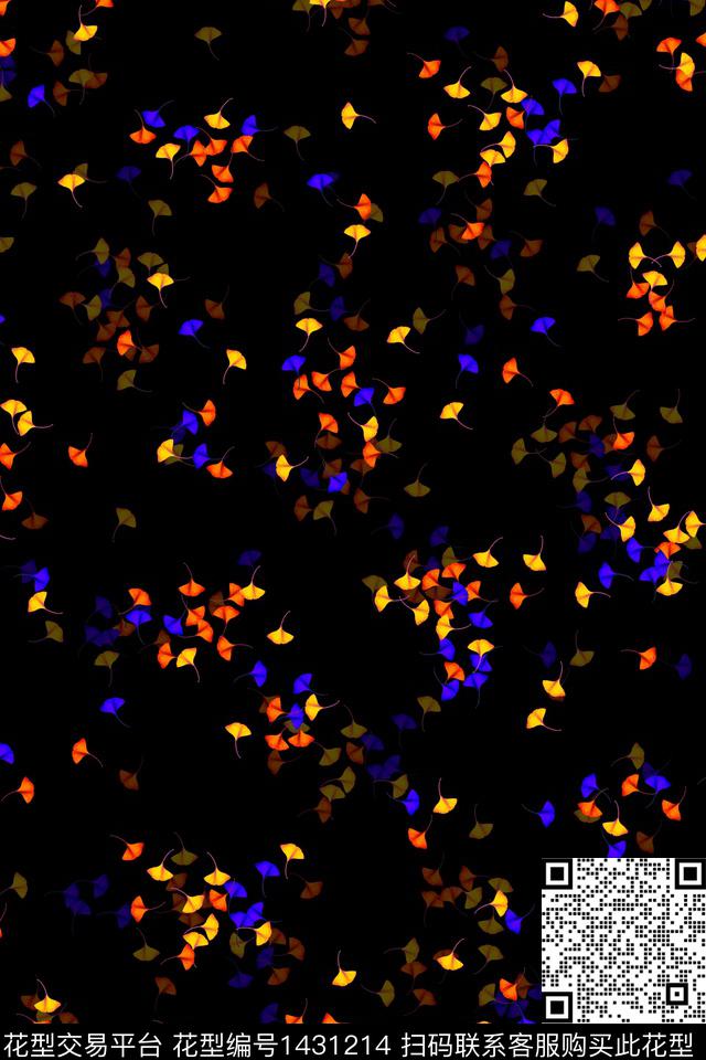 小碎花花卉银杏叶子数码印花华亿平台下载（图片编号: 1431214） - 瓦栏（Walan）