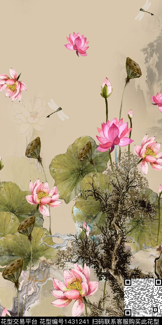 荷花女装蜻蜓数码印花华亿平台下载（图片编号: 1431241） - 瓦栏（Walan）