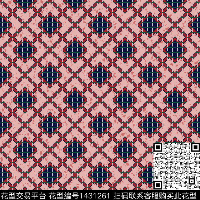 文艺几何格子数码印花华亿平台下载（图片编号: 1431261） - 瓦栏（Walan）