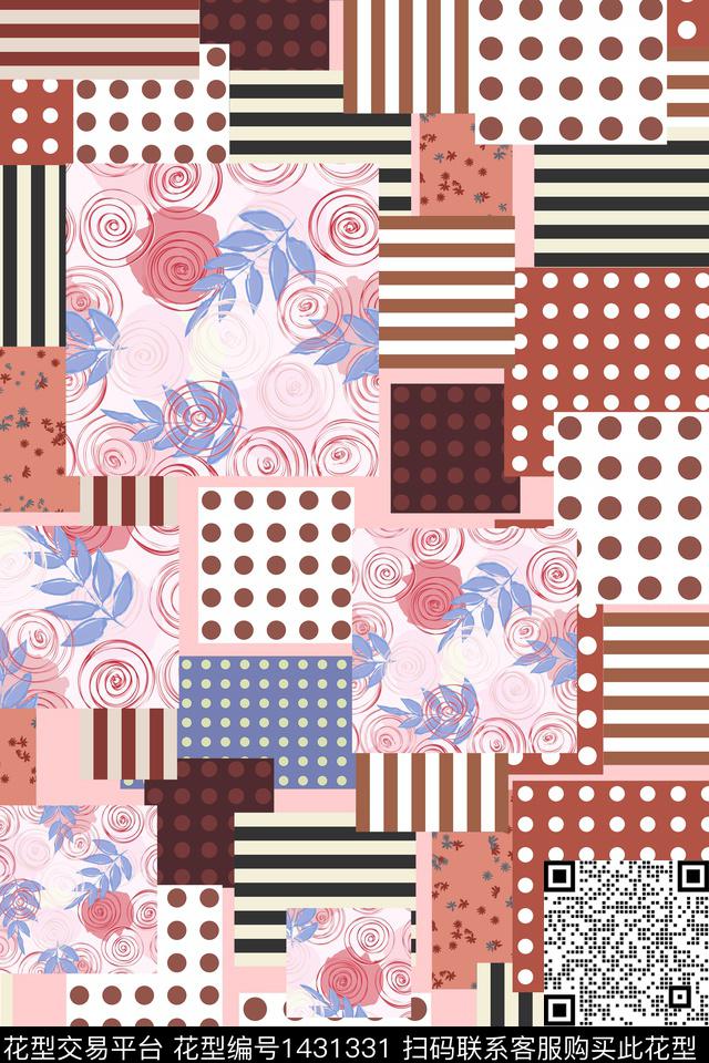 几何花卉条纹数码印花华亿平台下载（图片编号: 1431331） - 瓦栏（Walan）