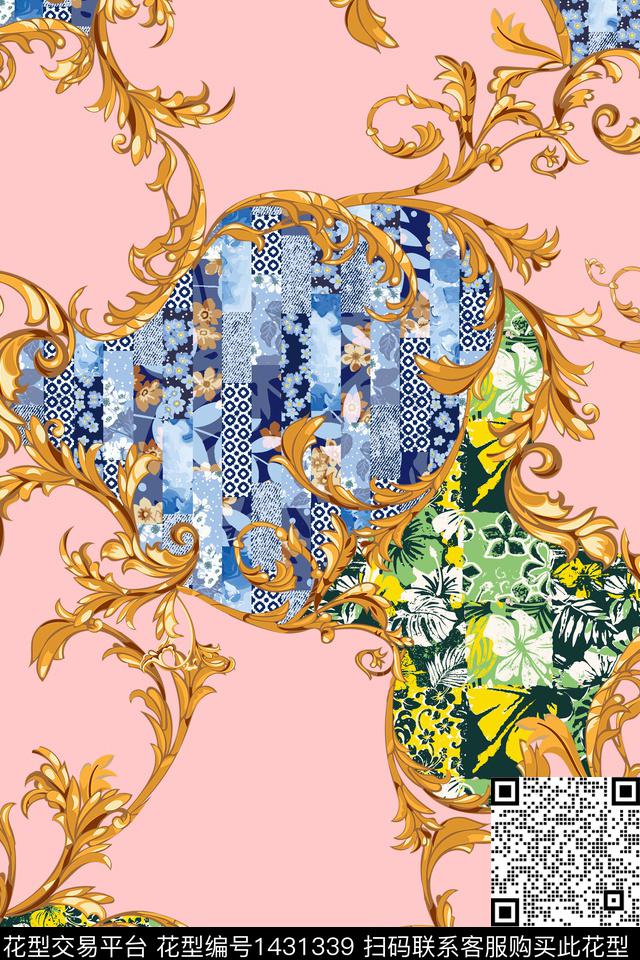 花卉花边混合拼接数码印花华亿平台下载（图片编号: 1431339） - 瓦栏（Walan）