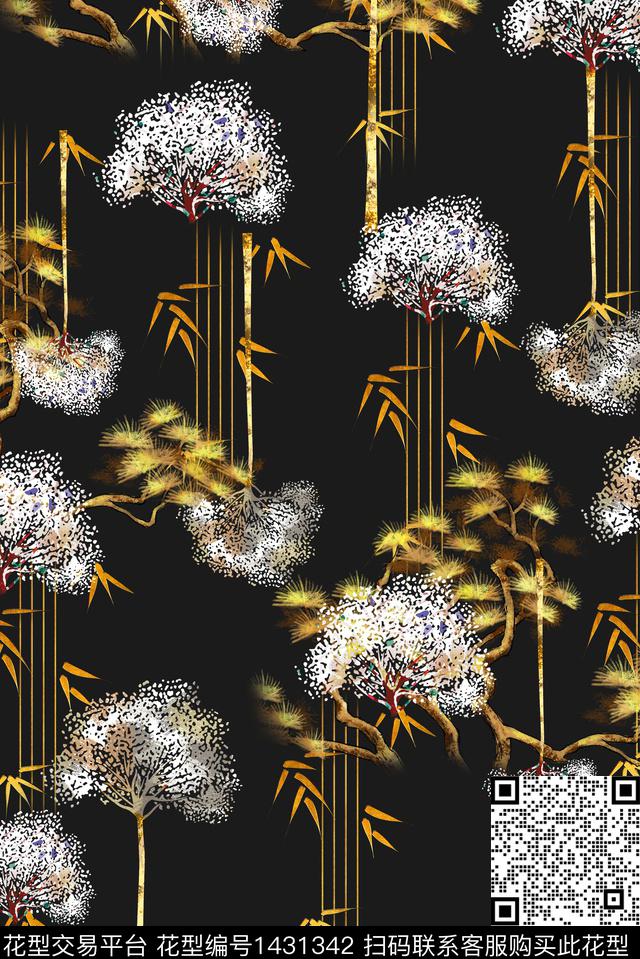 绿植树叶女装大牌风数码印花华亿平台下载（图片编号: 1431342） - 瓦栏（Walan）