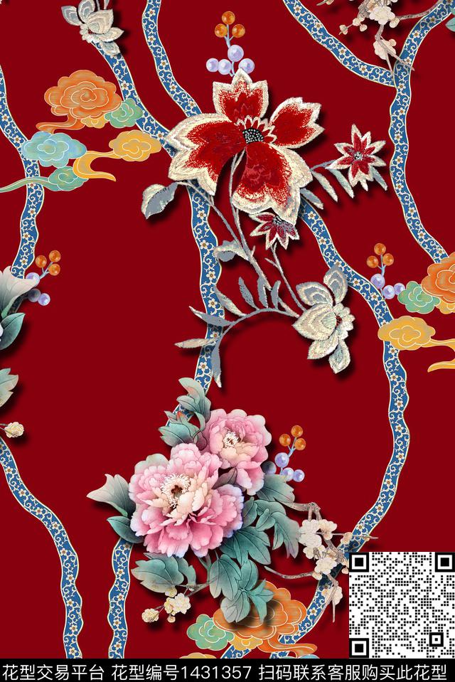 花卉香云纱牡丹数码印花华亿平台下载（图片编号: 1431357） - 瓦栏（Walan）
