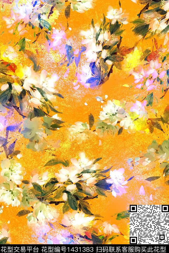 真丝花卉抽象数码印花华亿平台下载（图片编号: 1431383） - 瓦栏（Walan）