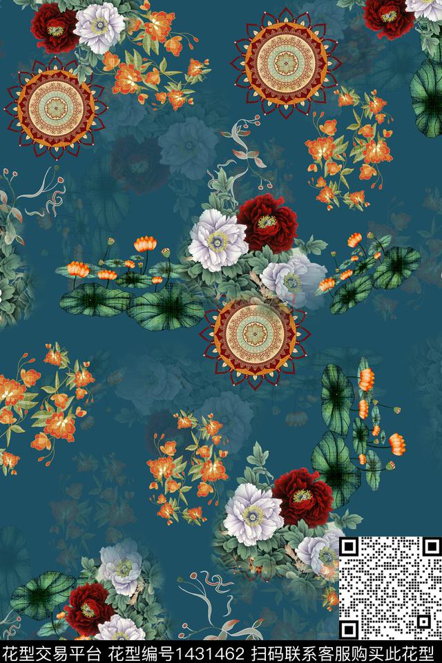 连衣裙女装花卉传统印花华亿平台下载（图片编号: 1431462） - 瓦栏（Walan）