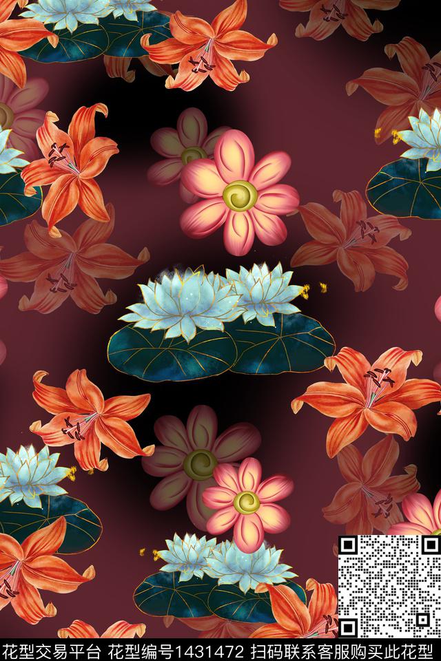 连衣裙女装花卉传统印花华亿平台下载（图片编号: 1431472） - 瓦栏（Walan）