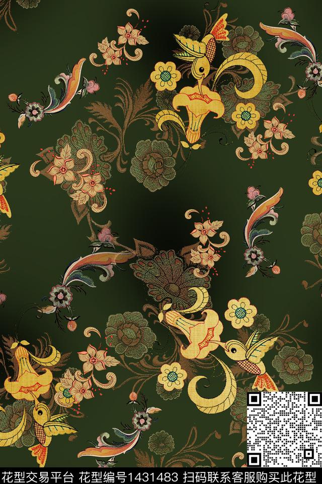 连衣裙女装花卉传统印花华亿平台下载（图片编号: 1431483） - 瓦栏（Walan）