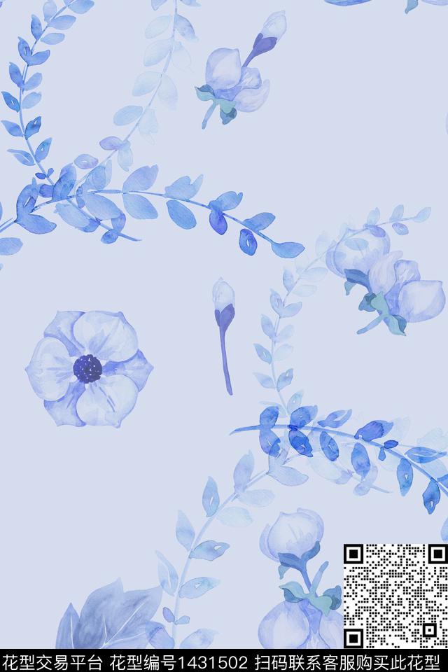 简约花卉大牌风数码印花华亿平台下载（图片编号: 1431502） - 瓦栏（Walan）