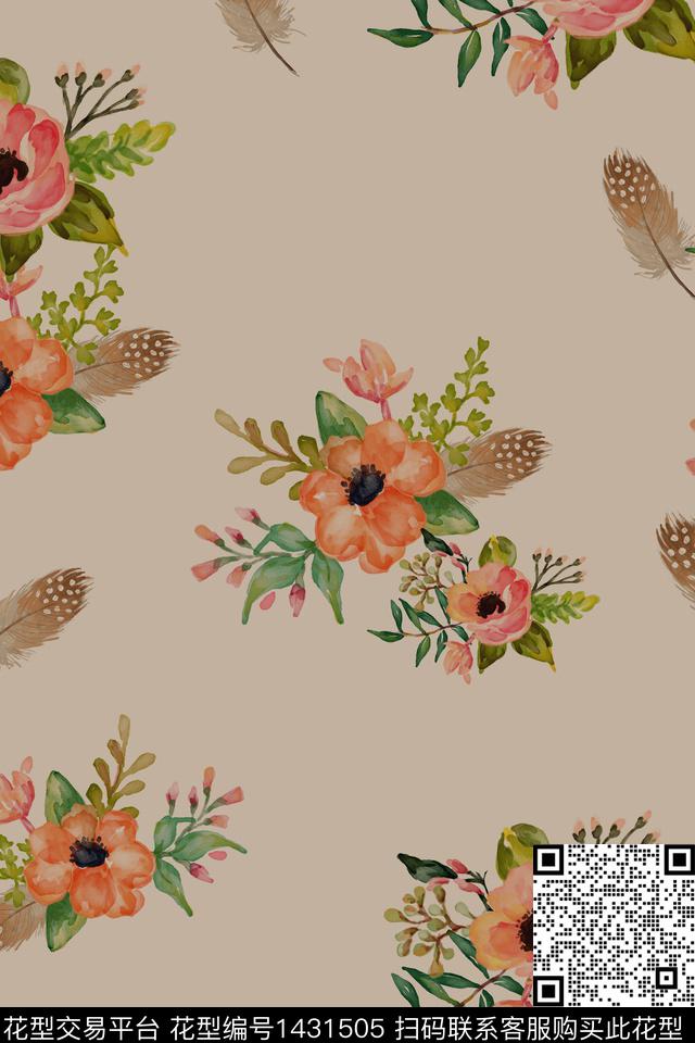 简约花卉香云纱数码印花华亿平台下载（图片编号: 1431505） - 瓦栏（Walan）