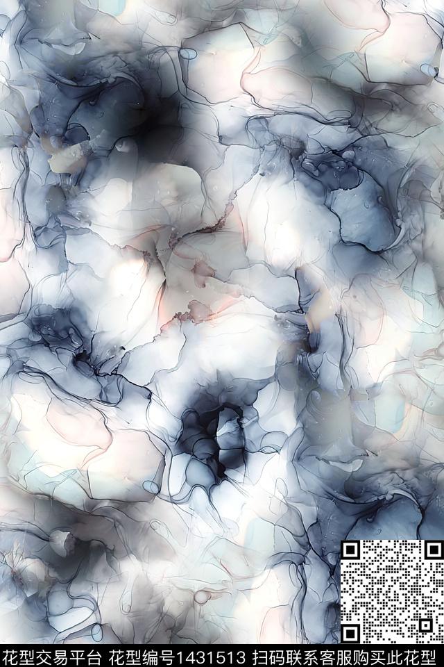 肌理水彩清爽底花卉数码印花华亿平台下载（图片编号: 1431513） - 瓦栏（Walan）