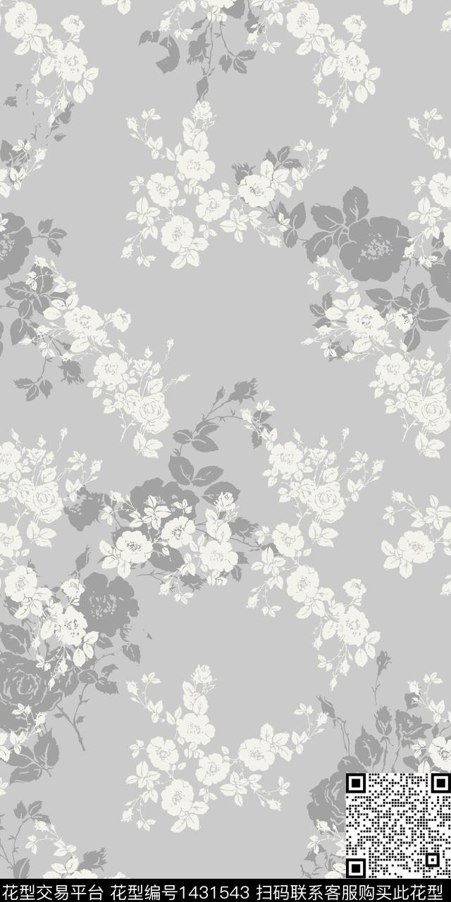 花卉大牌风小清新数码印花华亿平台下载（图片编号: 1431543） - 瓦栏（Walan）