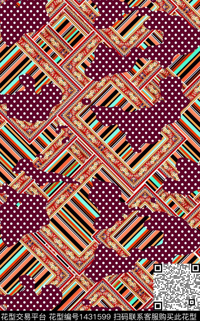 数码华亿平台满版散花条纹数码印花华亿平台下载（图片编号: 1431599） - 瓦栏（Walan）