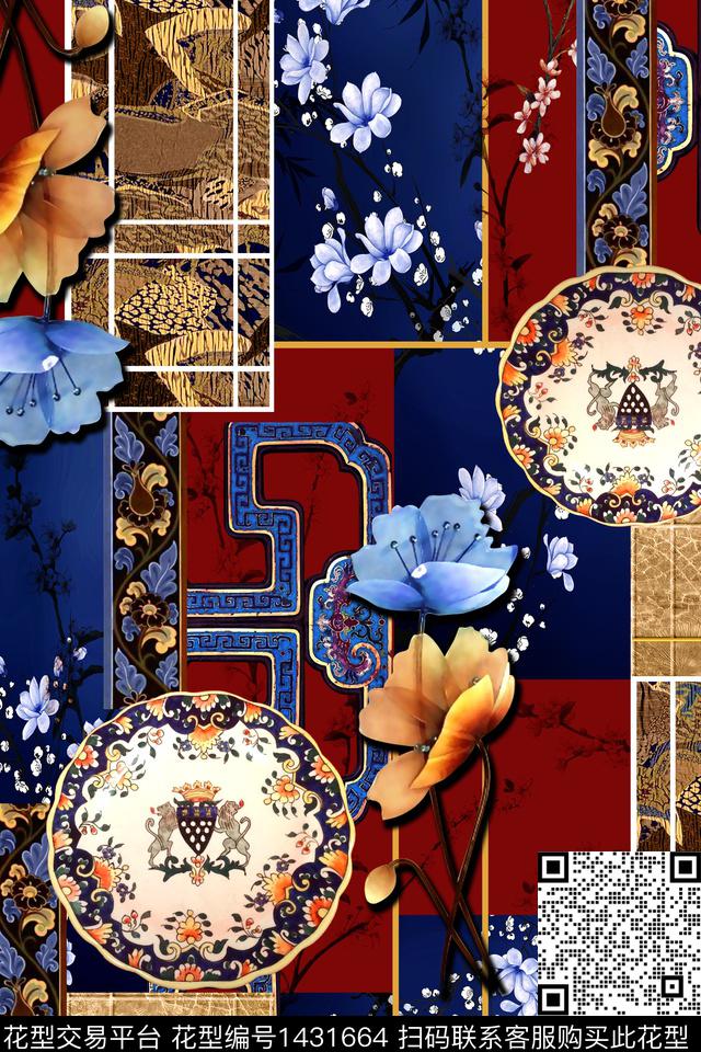 民族花卉民族风抽象数码印花华亿平台下载（图片编号: 1431664） - 瓦栏（Walan）